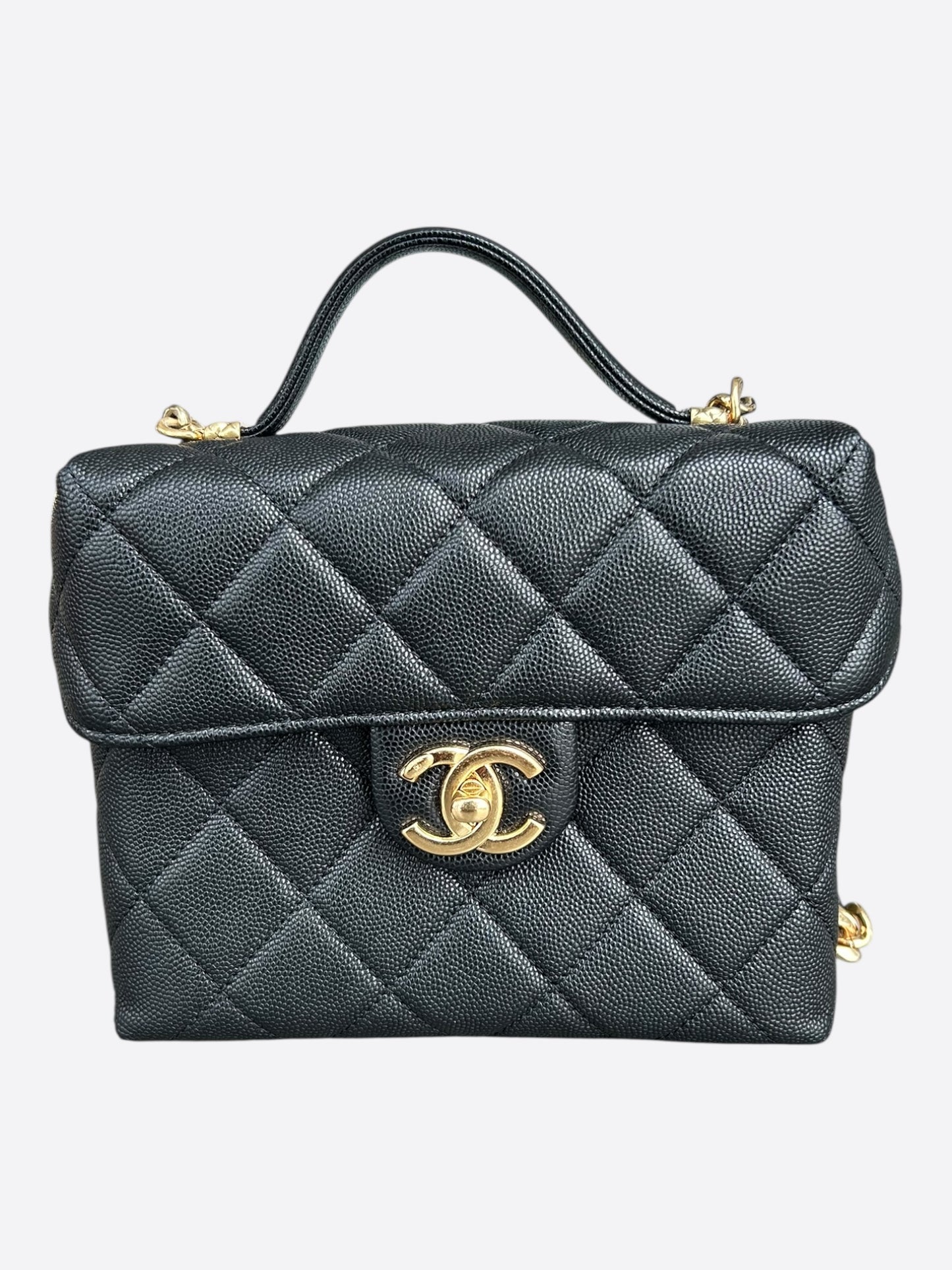 Chanel Black Caviar Quilted Handy Box Vanity Bag