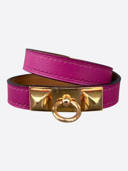 Hermes Purple Swift & Gold Hardware Rivale Double Tour Bracelet