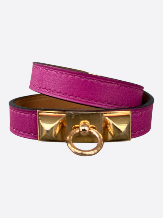 Hermes Purple Swift & Gold Hardware Rivale Double Tour Bracelet