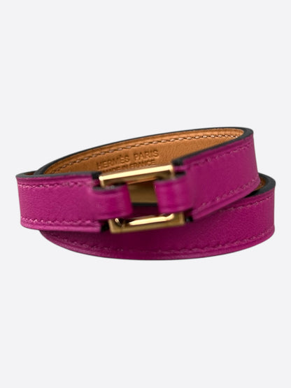 Hermes Purple Swift & Gold Hardware Rivale Double Tour Bracelet