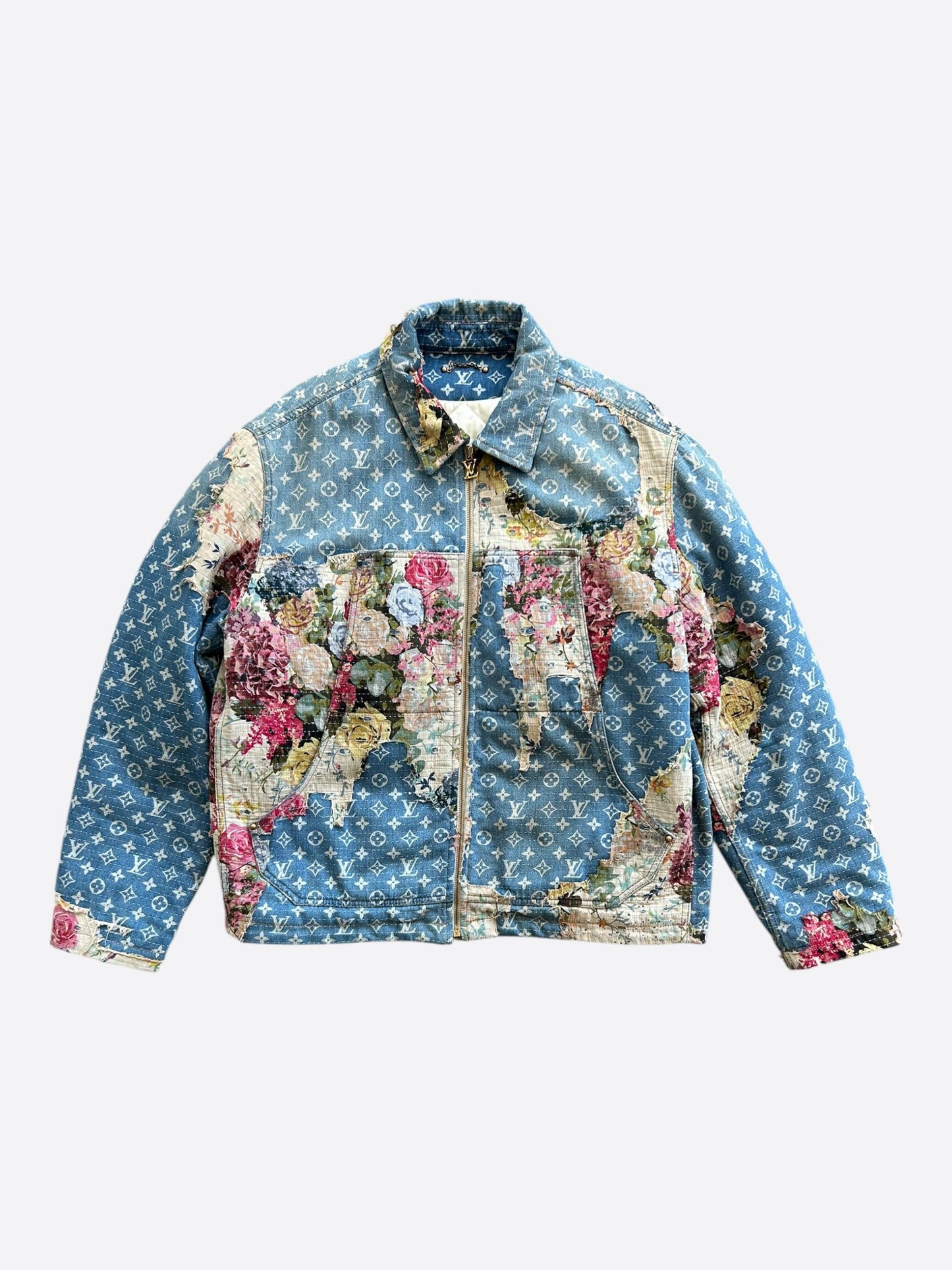 Louis Vuitton Blue Monogram Distressed Floral Workwear Jacket