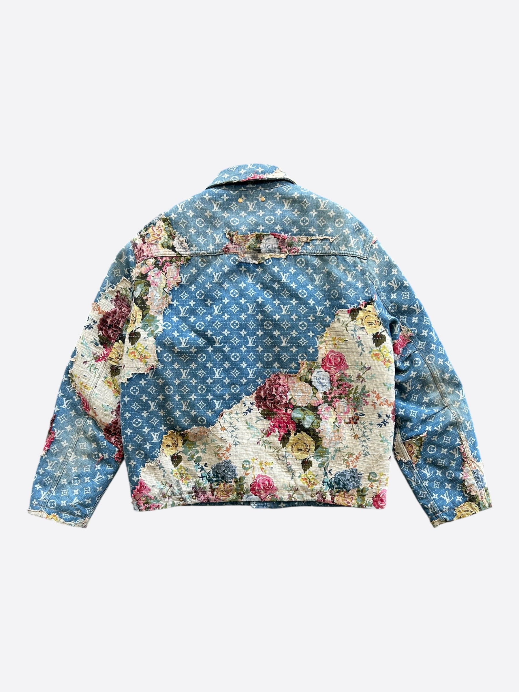 Louis Vuitton Blue Monogram Distressed Floral Workwear Jacket