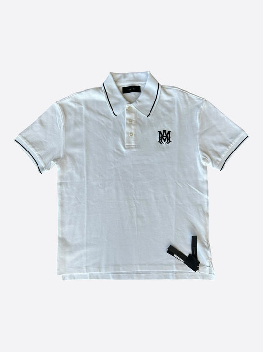 Amiri White & Black MA Logo Embroidered Polo T-Shirt