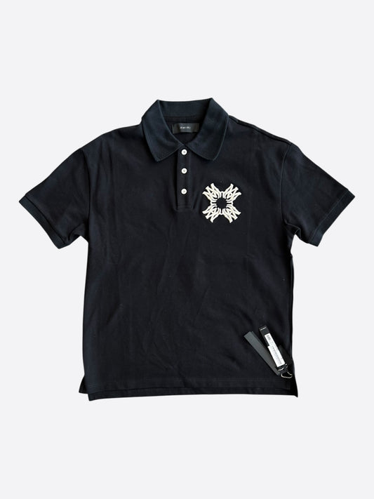 Amiri Black & White Quad MA Logo Embroidered Polo T-Shirt