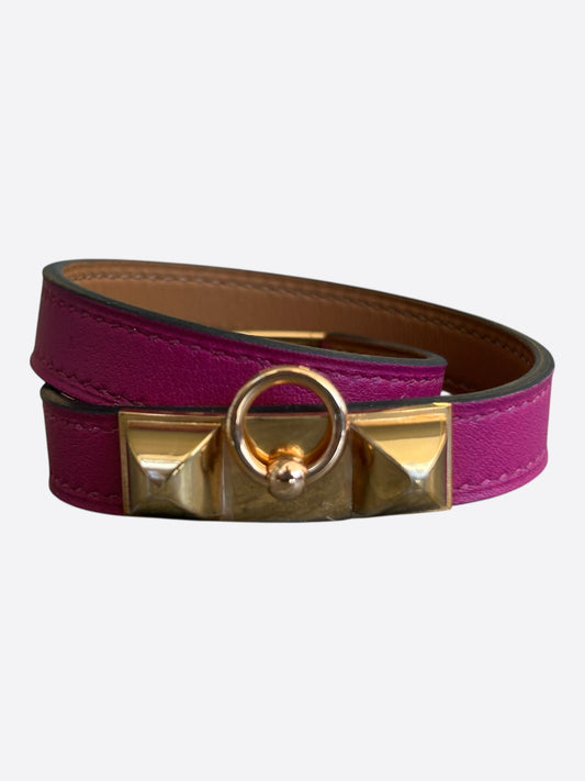 Hermes Purple Swift & Gold Hardware Rivale Double Tour Bracelet