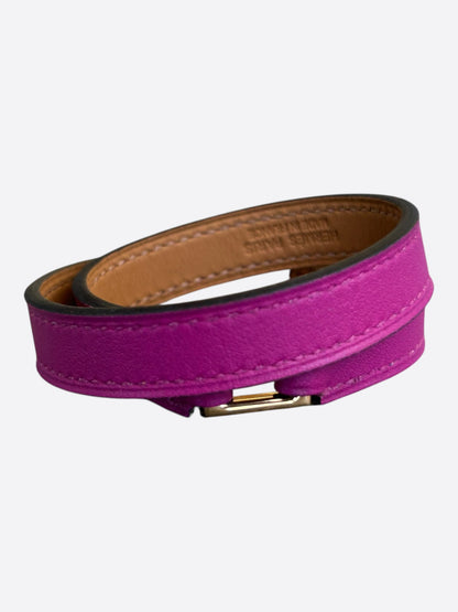 Hermes Purple Swift & Gold Hardware Rivale Double Tour Bracelet