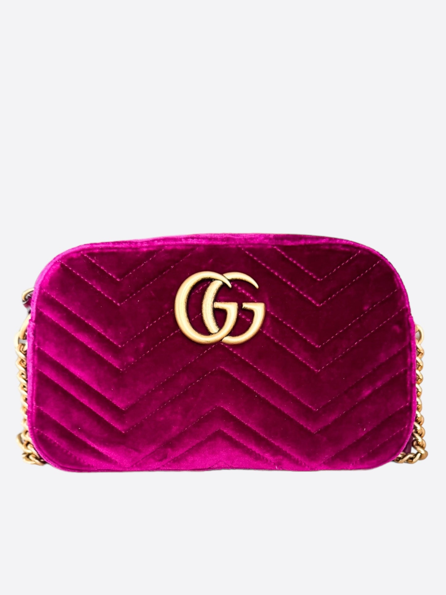 Gucci Fuchsia Velvet Marmont Shoulder Bag