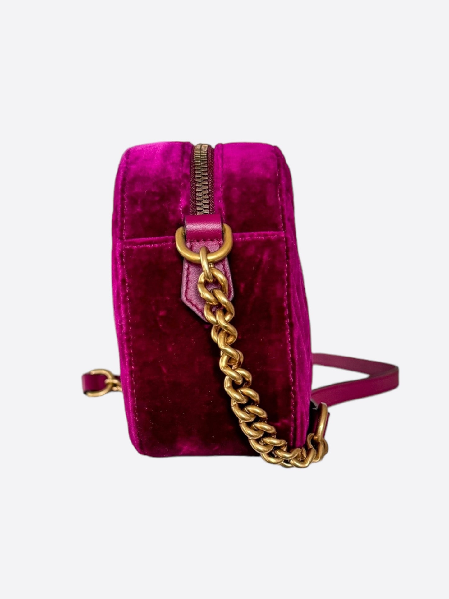 Gucci Fuchsia Velvet Marmont Shoulder Bag