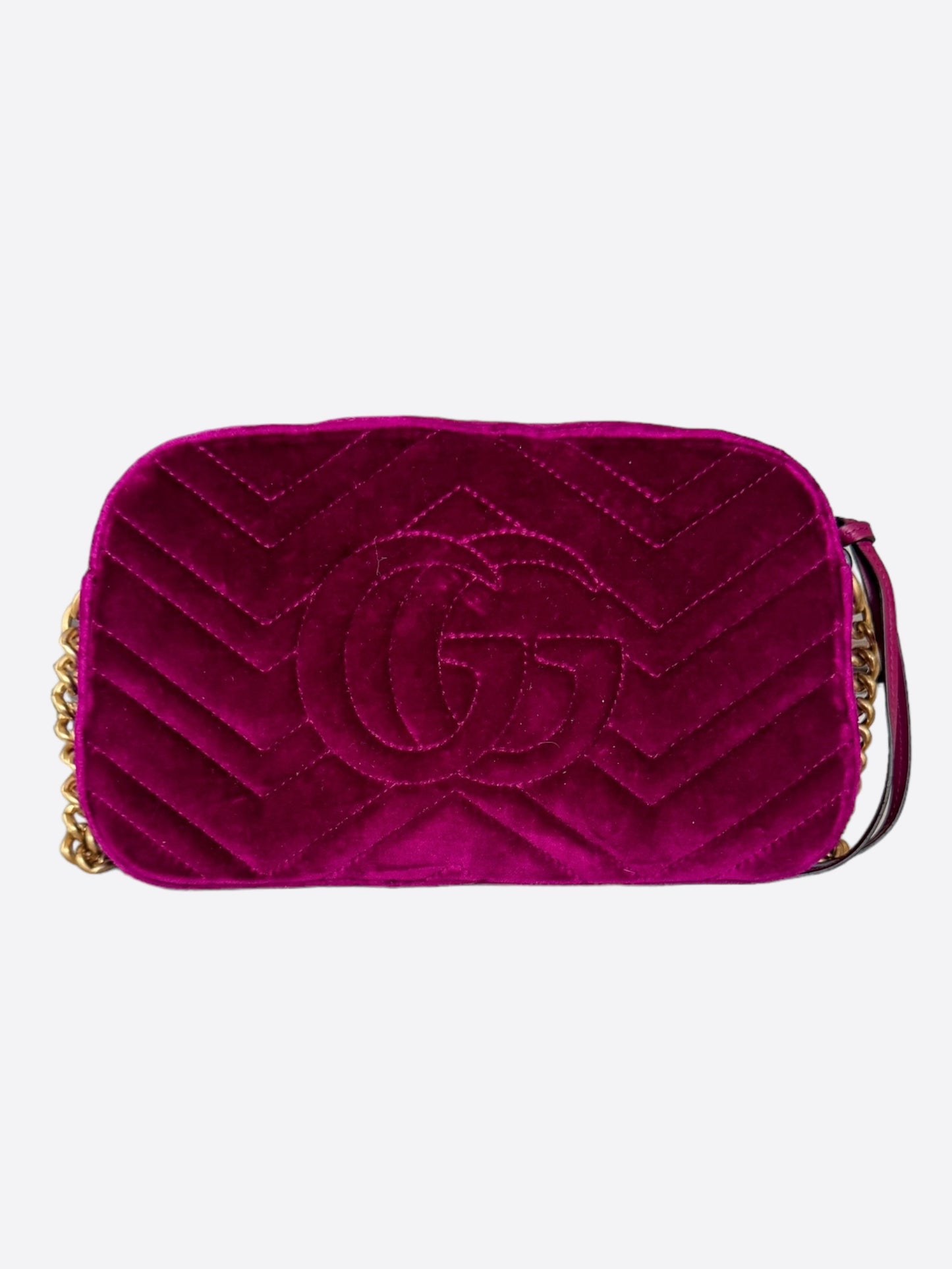 Gucci Fuchsia Velvet Marmont Shoulder Bag