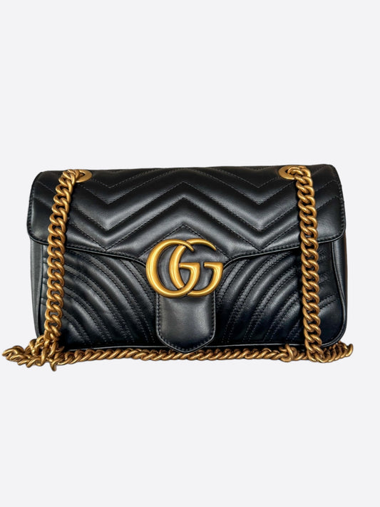Gucci Black & Gold Small Marmont Shoulder Bag