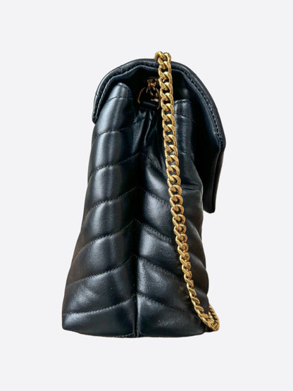 Saint Laurent Black & Gold Quilted Small Loulou Shoulder Bag