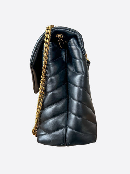 Saint Laurent Black & Gold Quilted Small Loulou Shoulder Bag