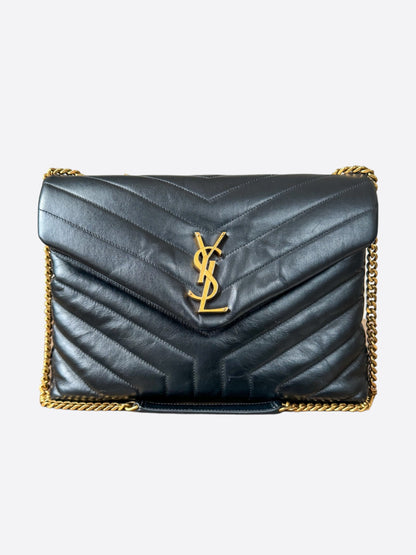 Saint Laurent Black & Gold Quilted Small Loulou Shoulder Bag