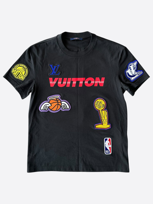 Louis Vuitton NBA Black Embroidered Patches T-Shirt