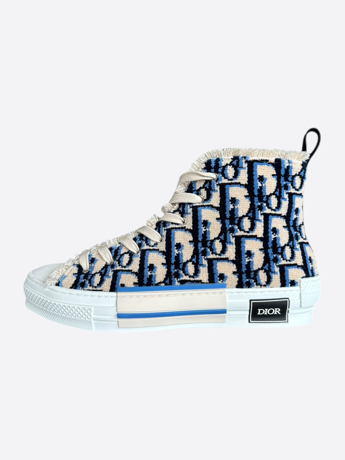 Dior Beige & Blue Oblique Tapestry B23 High Top Sneakers