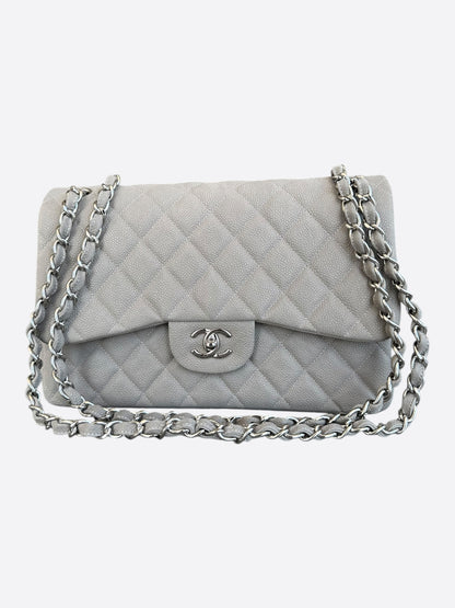 Chanel Grey Suede Caviar Quilted Jumbo Flap Bag