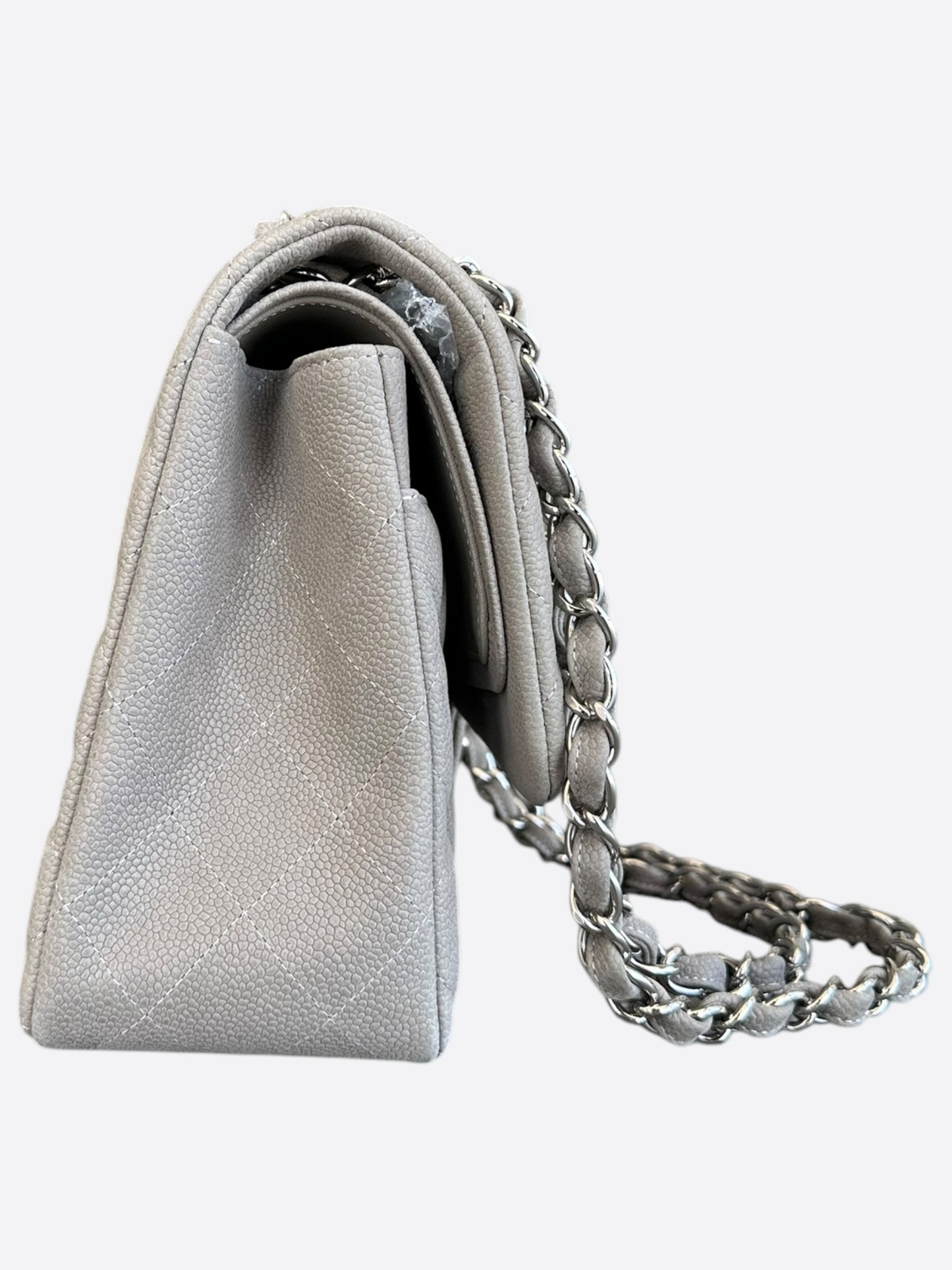 Chanel Grey Suede Caviar Quilted Jumbo Flap Bag