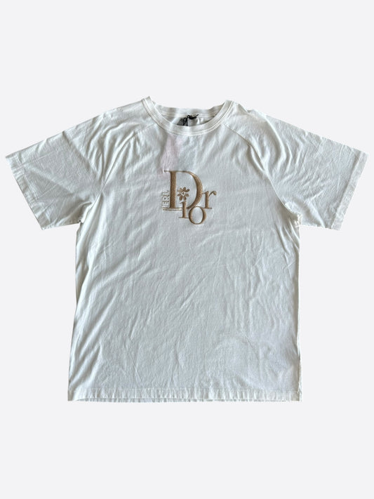 Dior ERL White & Gold Embroidered Logo T-Shirt