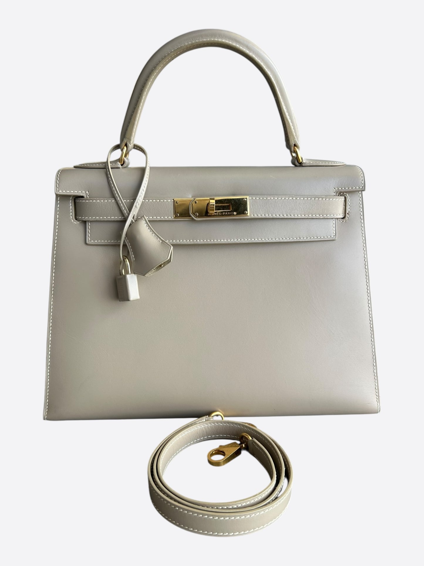 Hermes Beige Box Leather & Gold Hardware Kelly 28
