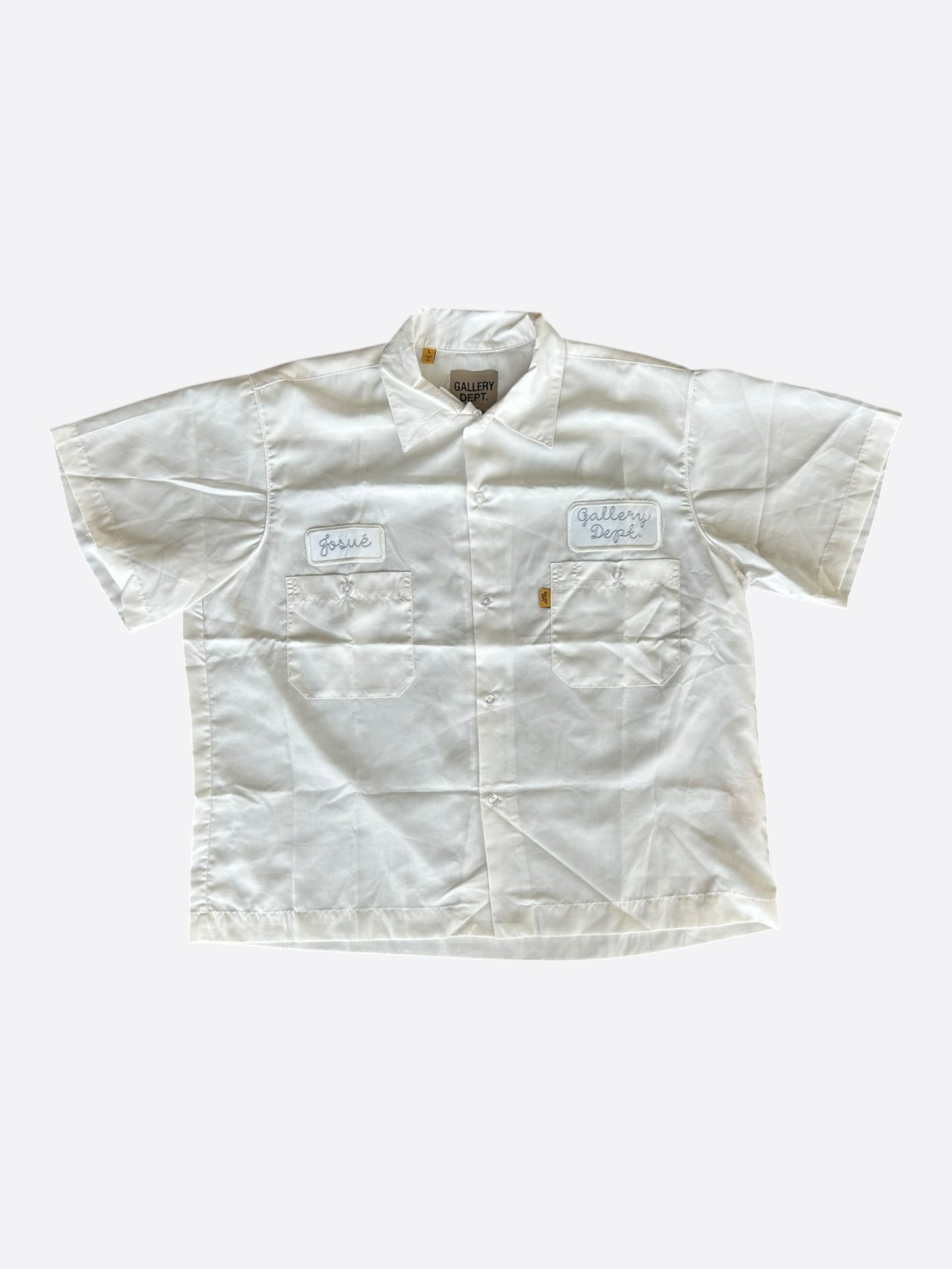 Gallery Dept Antique White Mechanic Embroidered Patch Short Sleeve Button Up Shirt