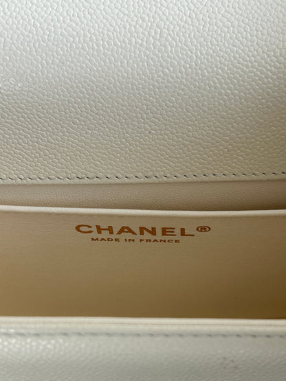 Chanel White Quilted Caviar Medium Boy Bag