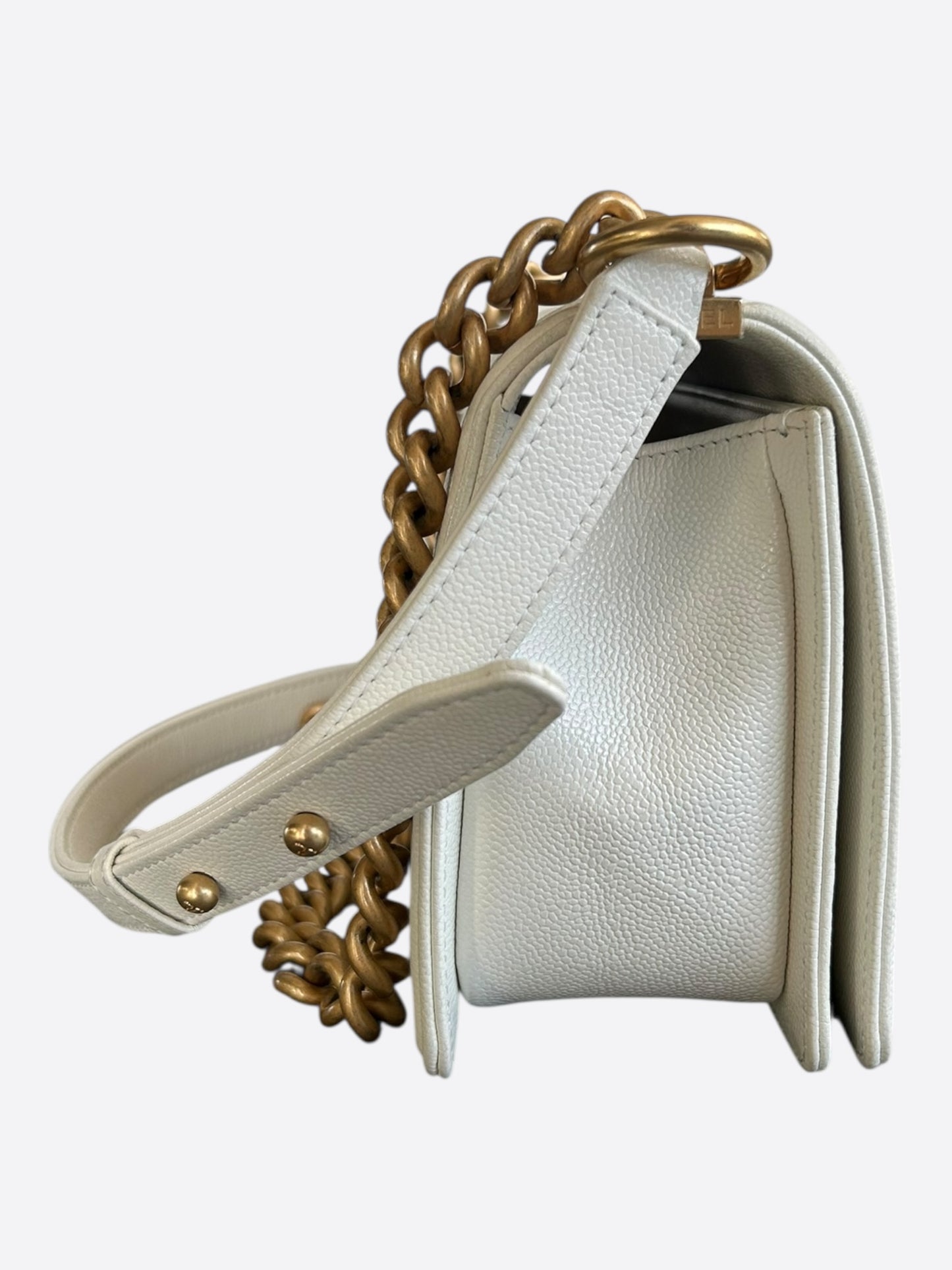 Chanel White Quilted Caviar Medium Boy Bag