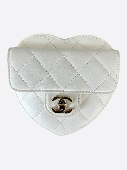 Chanel White Lambskin Quilted Mini Heart Bag