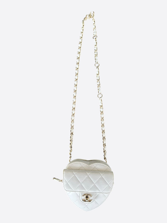 Chanel White Lambskin Quilted Mini Heart Bag