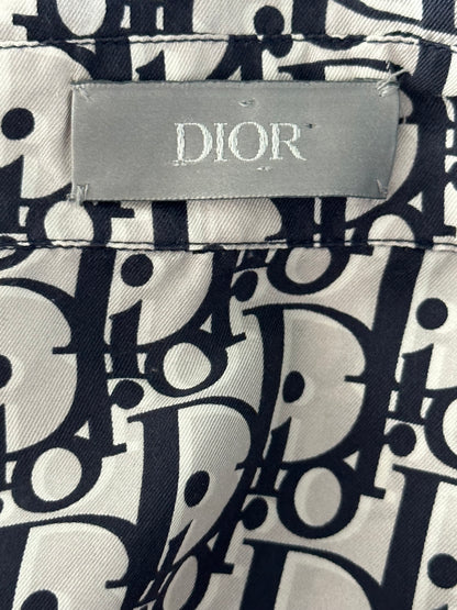 Dior White & Navy Oblique Silk Button Up Shirt