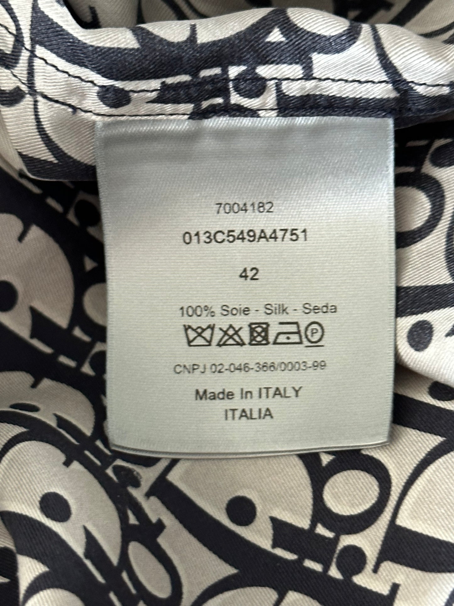 Dior White & Navy Oblique Silk Button Up Shirt