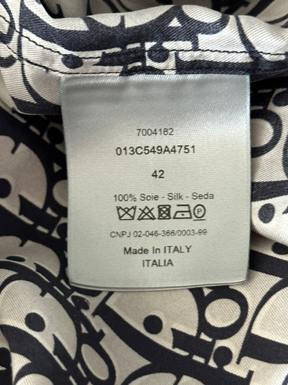 Dior White & Navy Oblique Silk Button Up Shirt