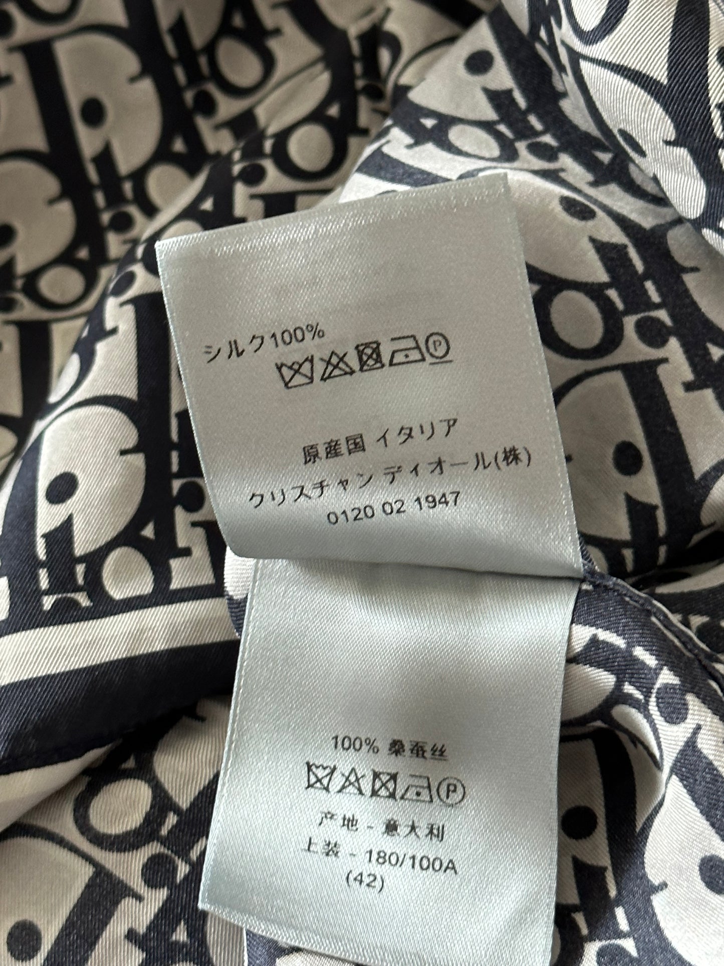 Dior White & Navy Oblique Silk Button Up Shirt