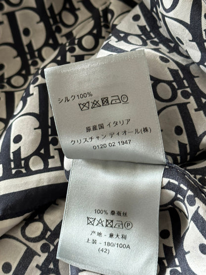 Dior White & Navy Oblique Silk Button Up Shirt