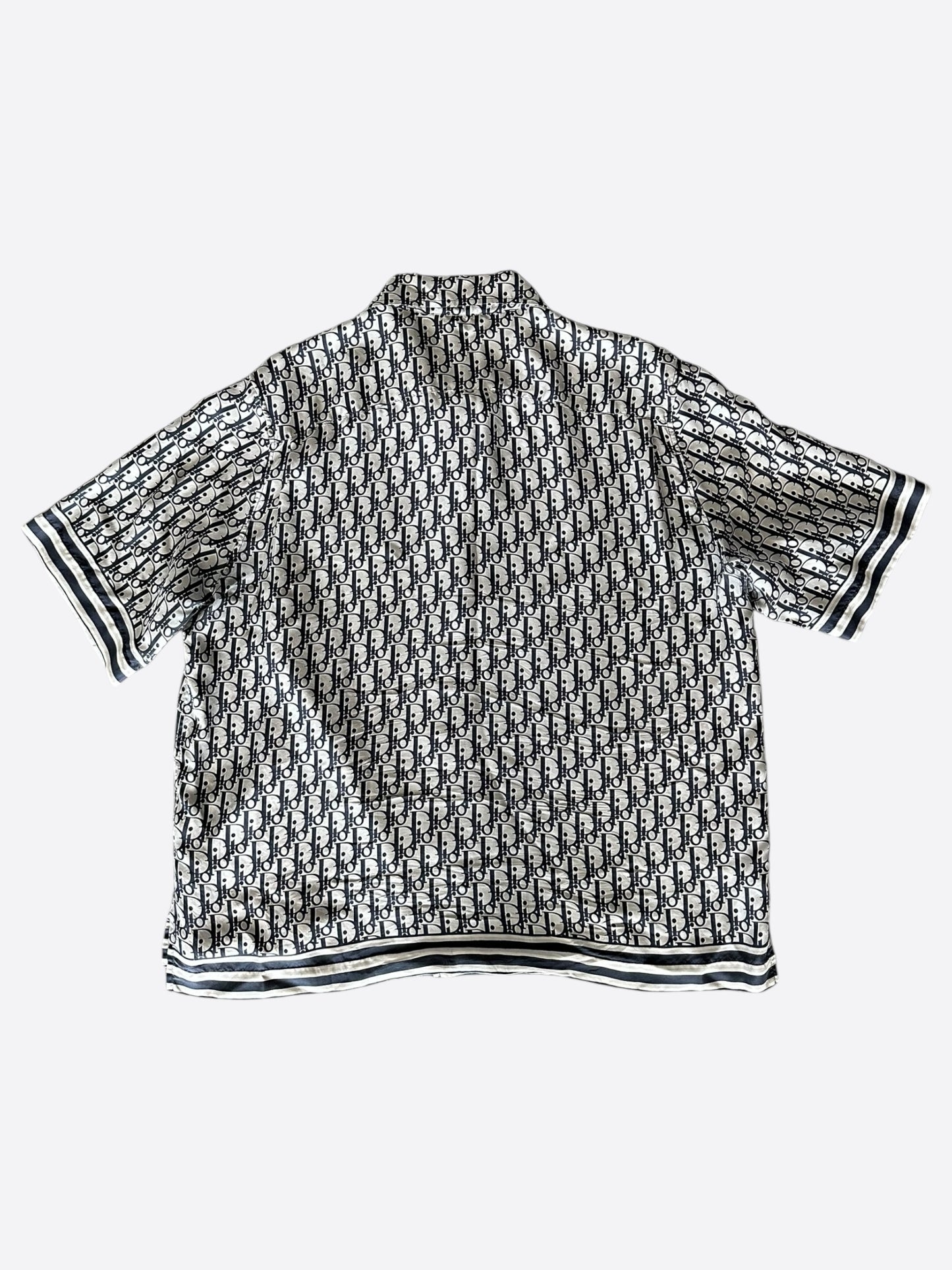Dior White & Navy Oblique Silk Button Up Shirt