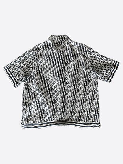 Dior White & Navy Oblique Silk Button Up Shirt