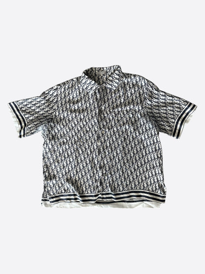 Dior White & Navy Oblique Silk Button Up Shirt