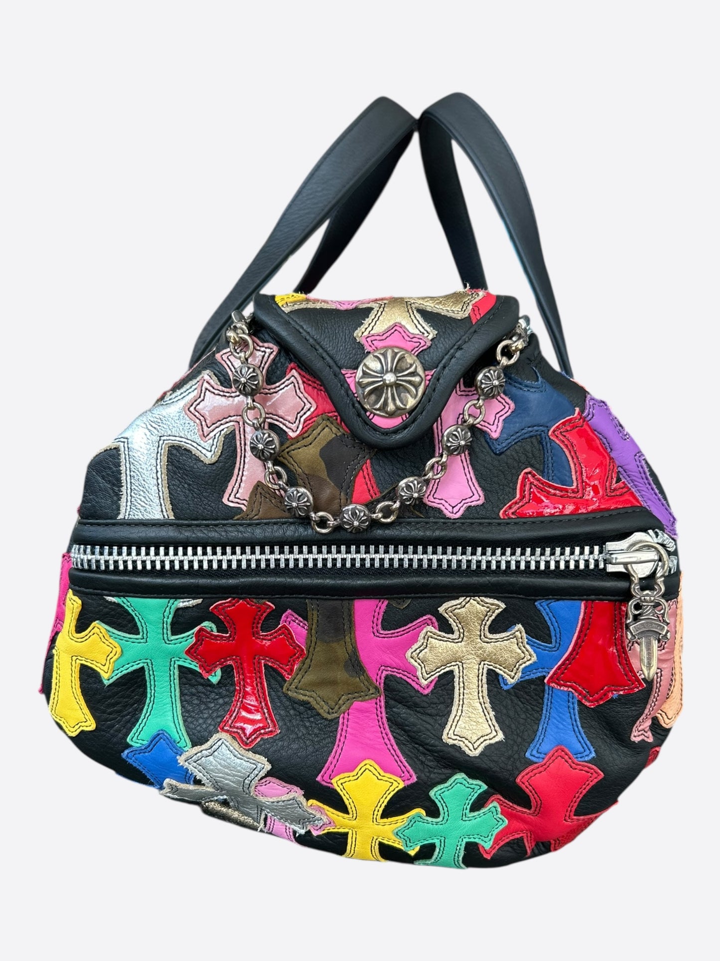 Chrome Hearts Black & Multicolor Leather Cross Patch Duffel Bag