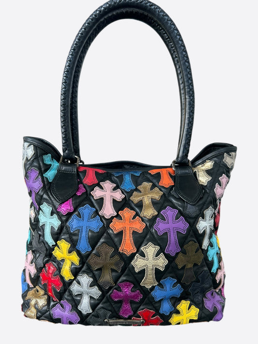 Chrome Hearts Black Multicolor Quilted Cross Patch Tote Bag