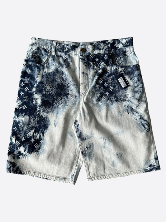 Louis Vuitton Blue Bleached Bandana Monogram Denim Shorts