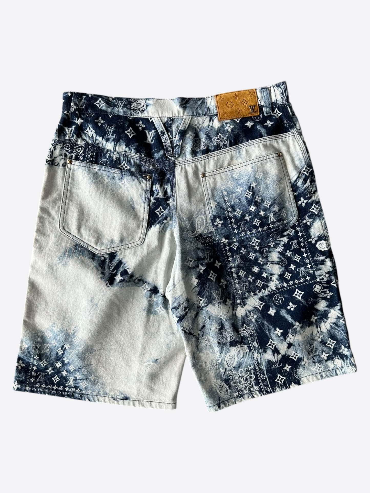 Louis Vuitton Blue Bleached Bandana Monogram Denim Shorts