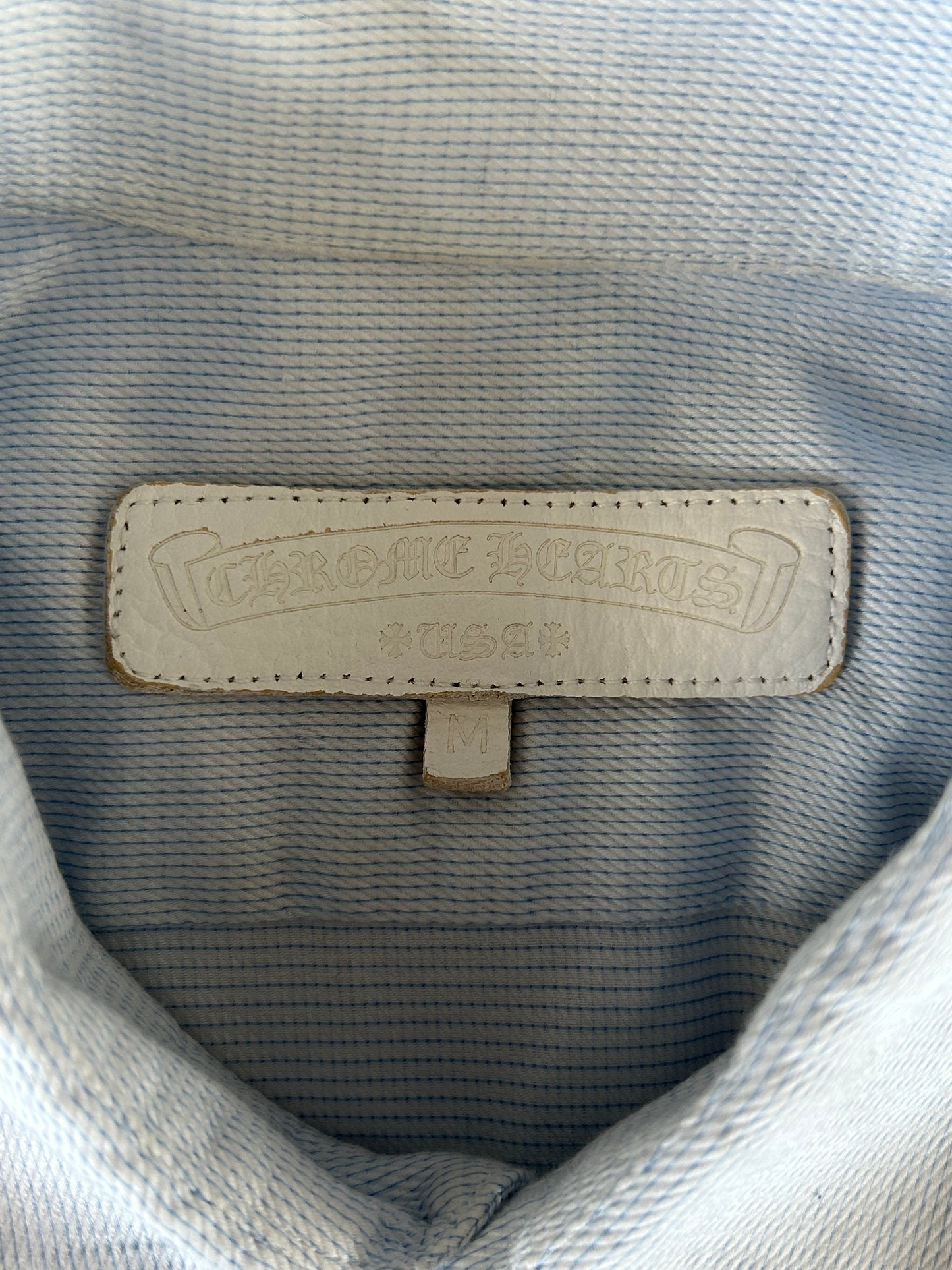 Chrome Hearts Blue & White Cross Patch Cuban Button Up Shirt