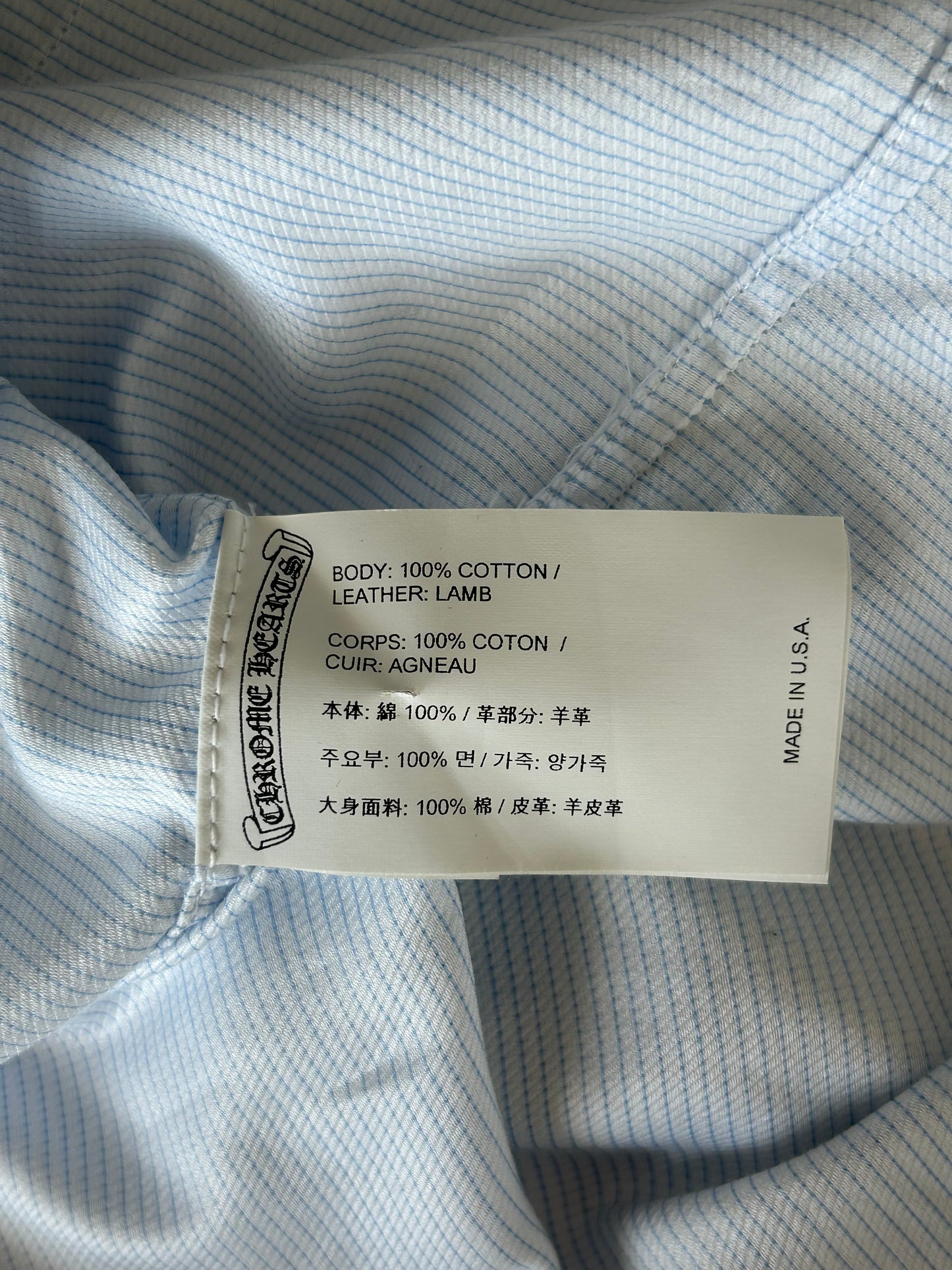 Chrome Hearts Blue & White Cross Patch Cuban Button Up Shirt