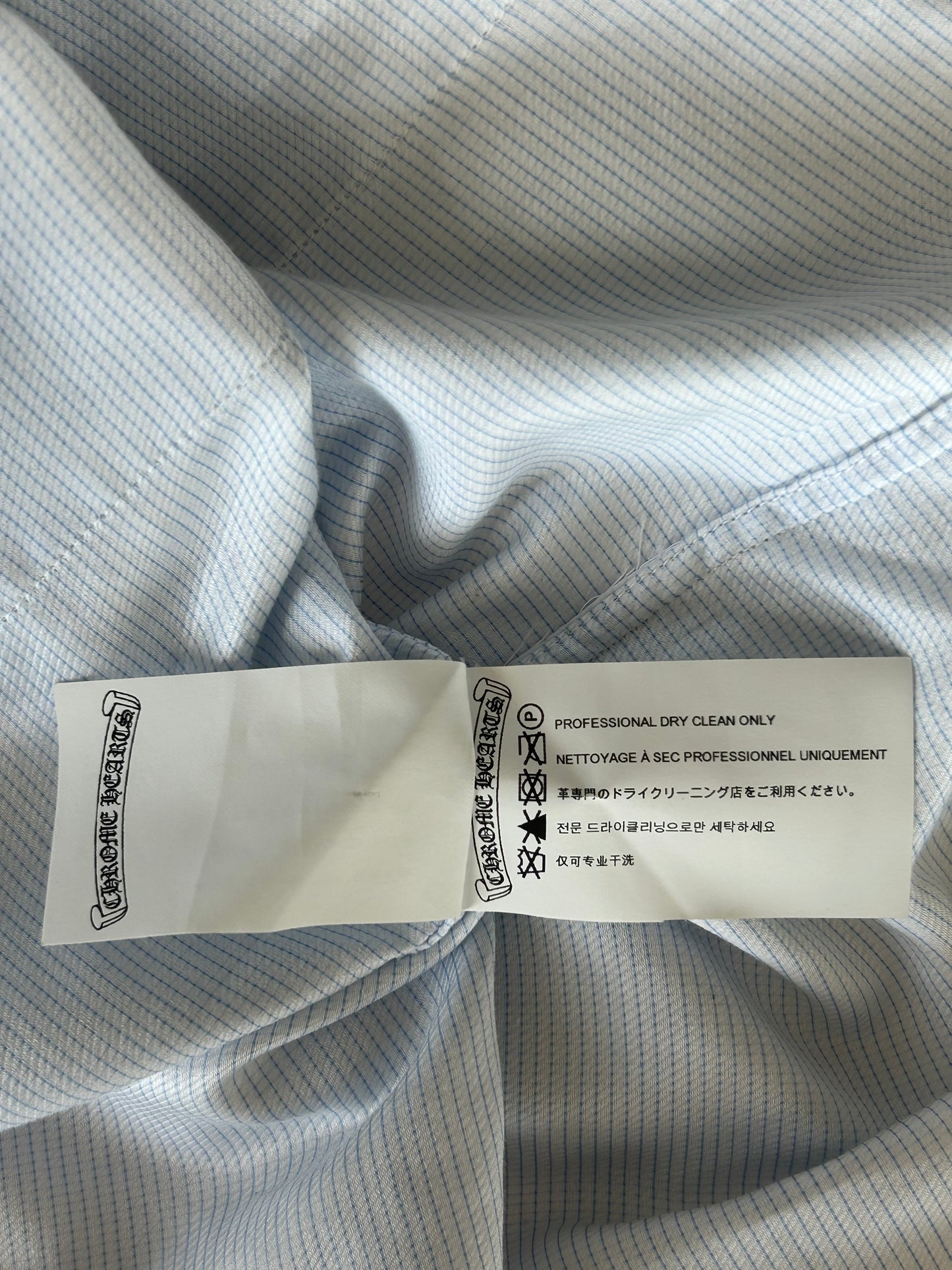 Chrome Hearts Blue & White Cross Patch Cuban Button Up Shirt