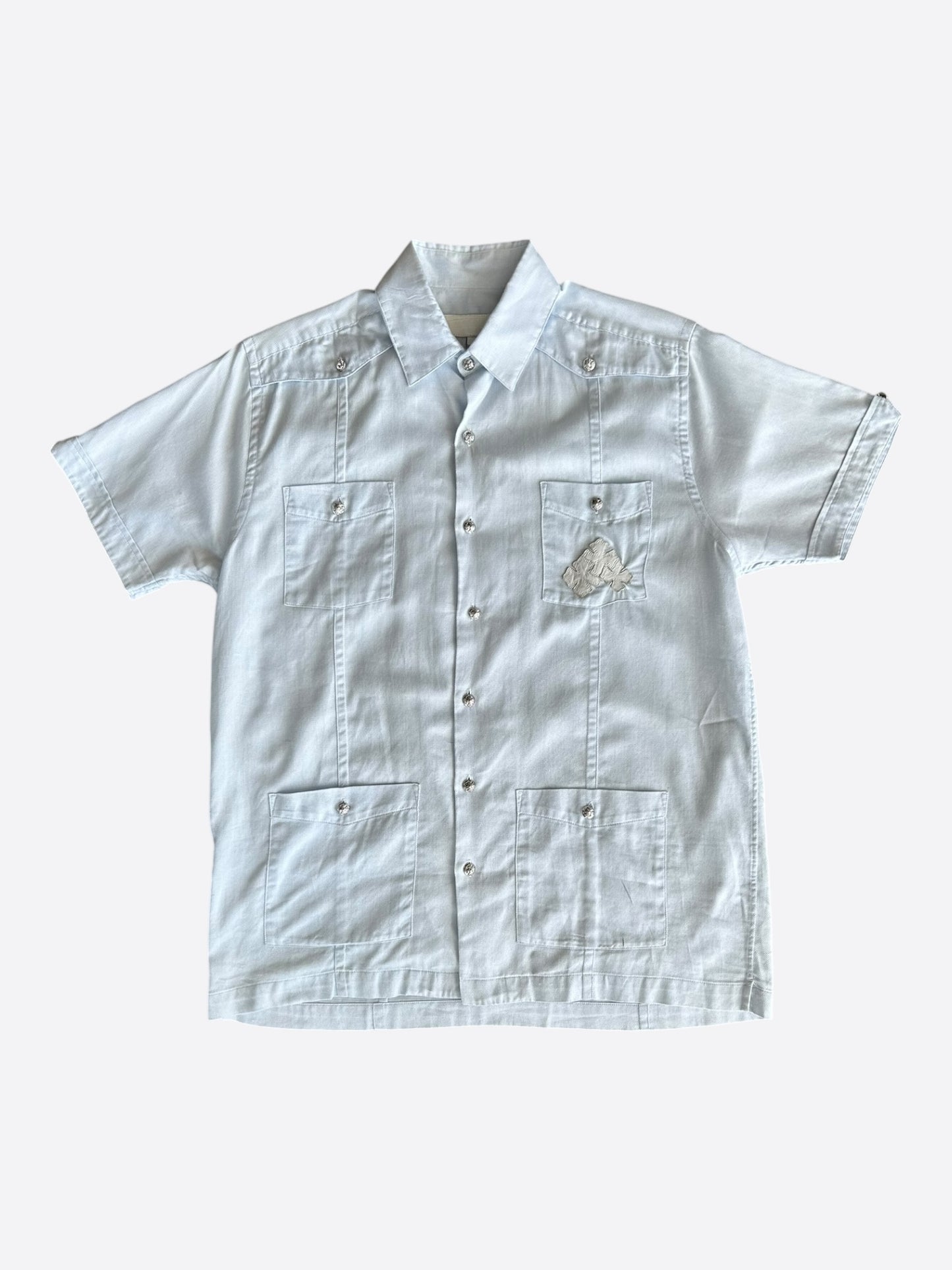 Chrome Hearts Blue & White Cross Patch Cuban Button Up Shirt