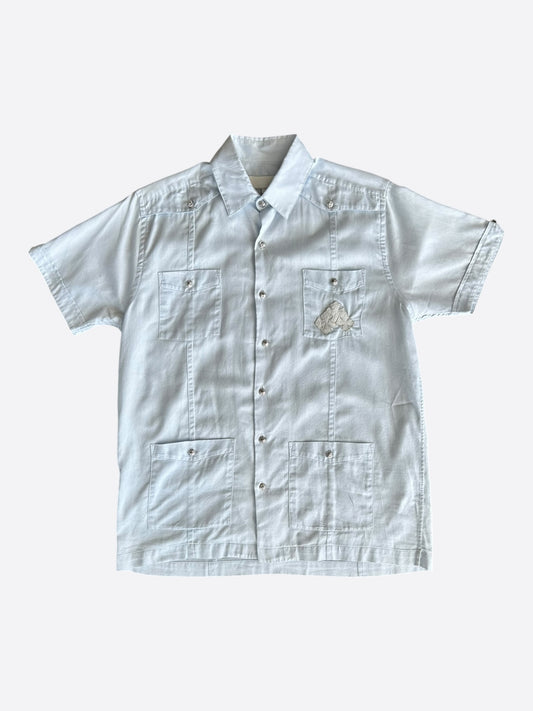 Chrome Hearts Blue & White Cross Patch Cuban Button Up Shirt