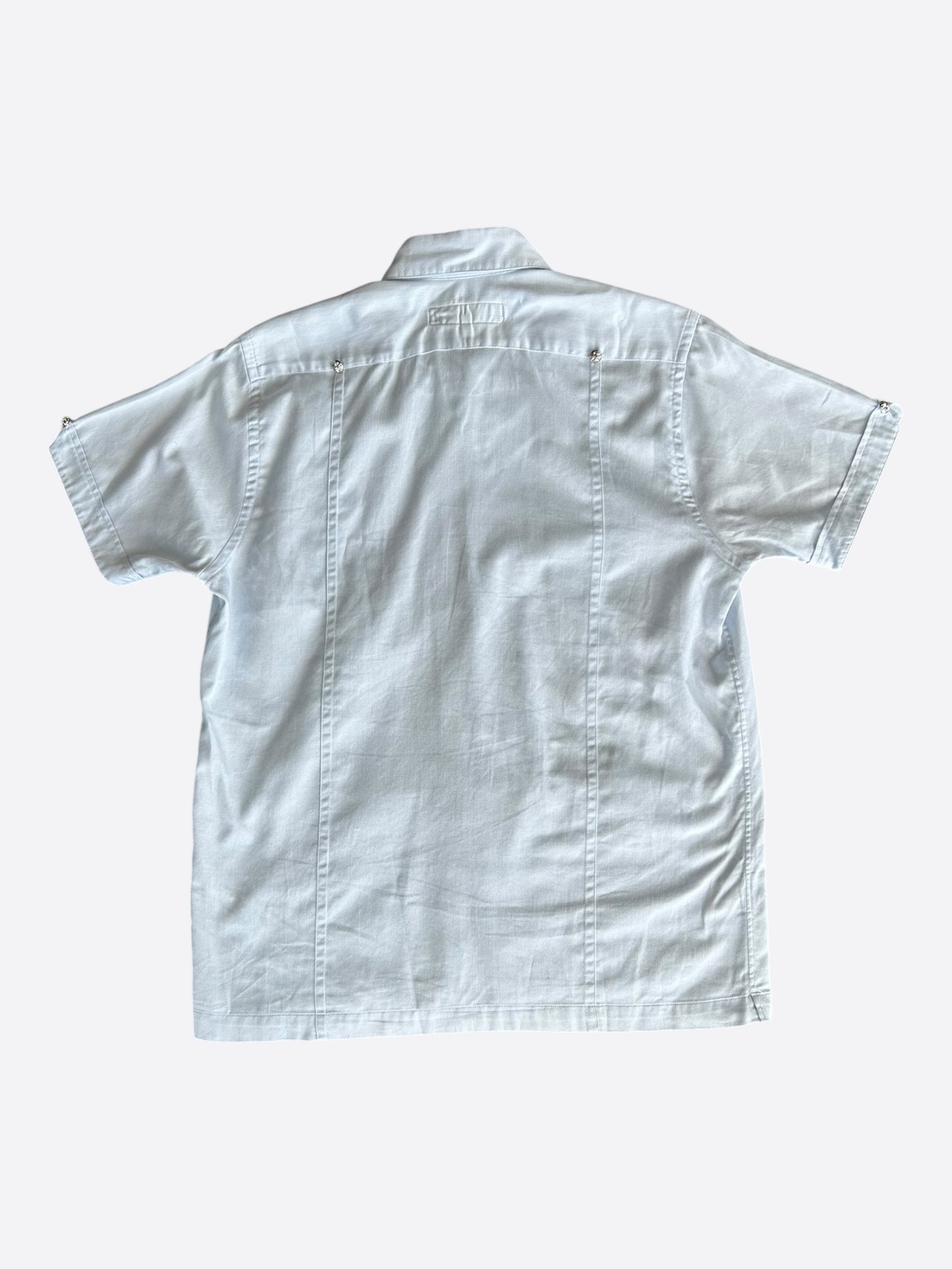 Chrome Hearts Blue & White Cross Patch Cuban Button Up Shirt