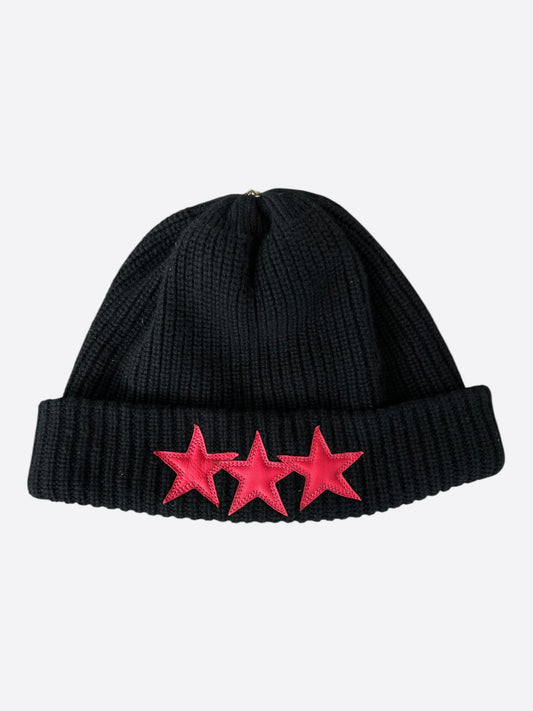 Chrome Hearts Black & Red Triple Star Patch Cashmere Beanie