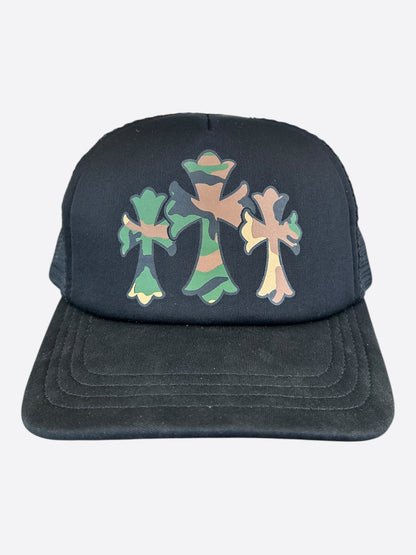 Chrome Hearts Black & Camouflage Cross Trucker Hat