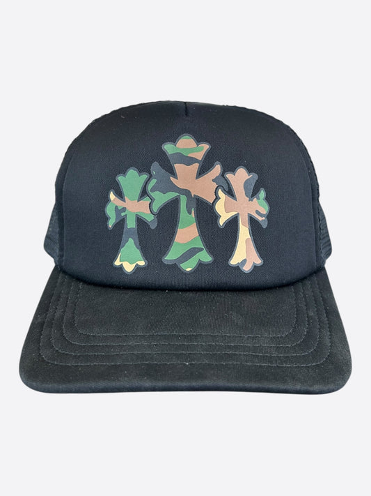 Chrome Hearts Black & Camouflage Cross Trucker Hat