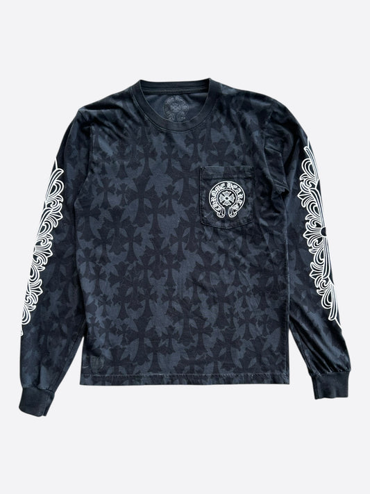 Chrome Hearts Black Cross Jacquard Horseshoe Logo Longsleeve T-Shirt